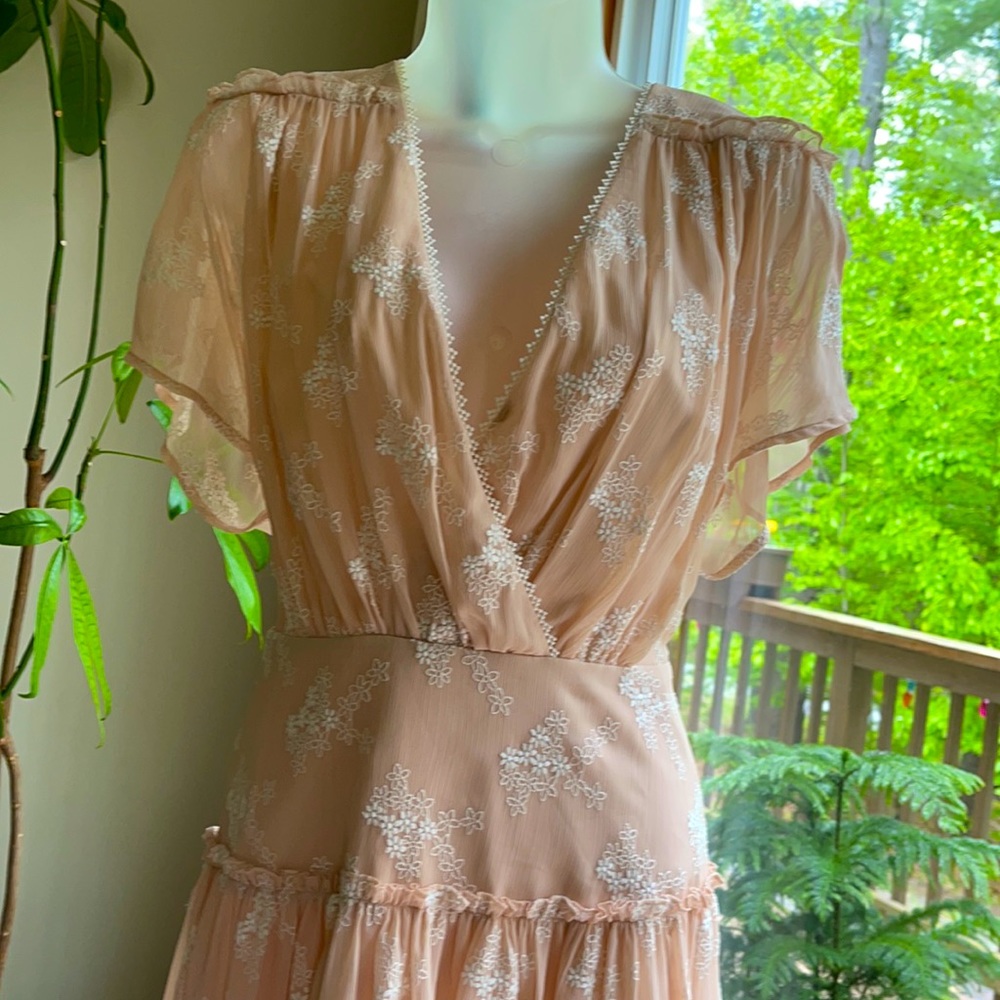 Chiffon Daisy Raffle mini dress,  new with tag! Color Bare pink combo. Size S